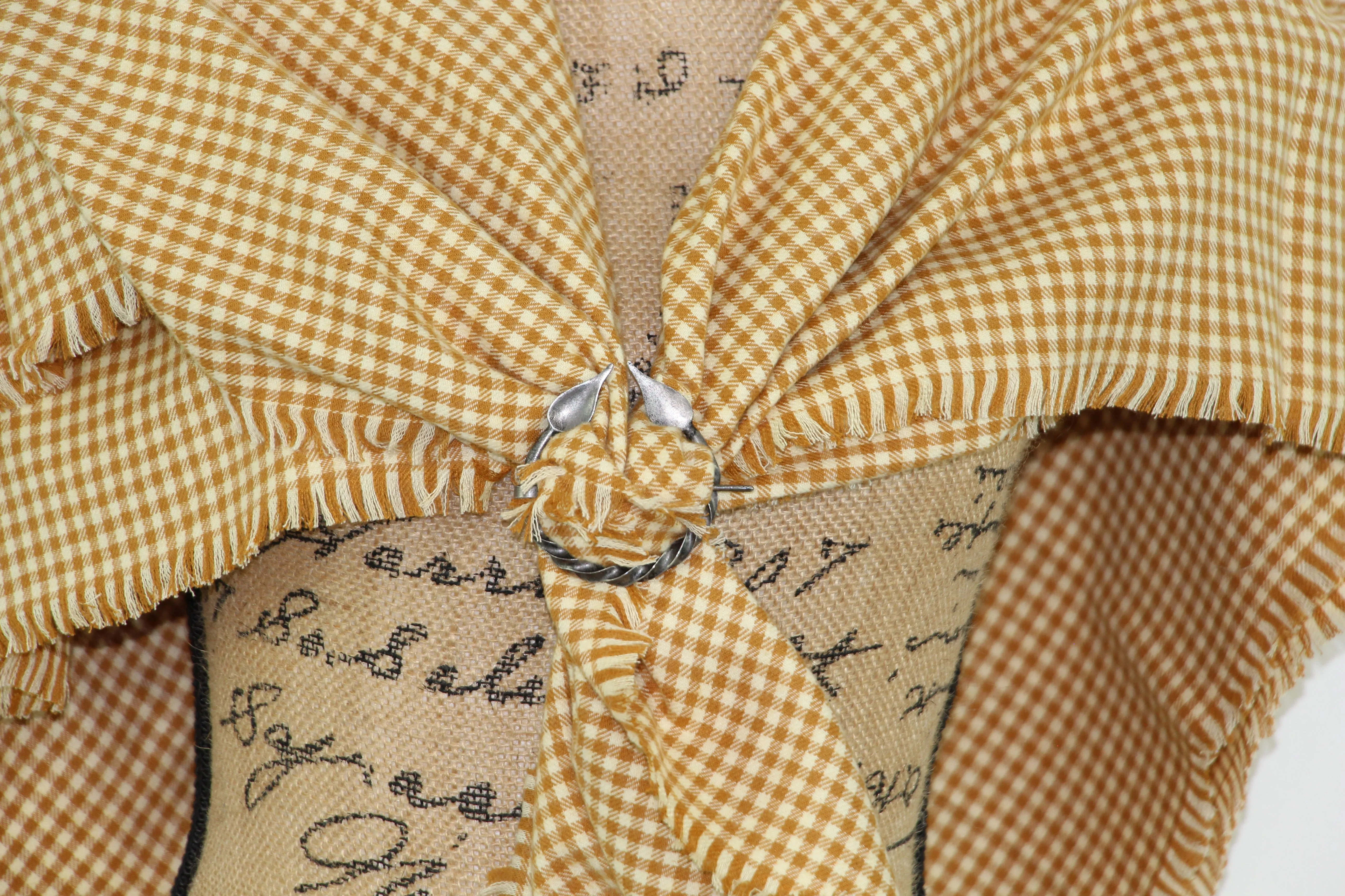 Butterscotch Orange/Mustard Yellow and Cream Small Check Gingham Plaid Lightweight Infinity or Blanket Scarf