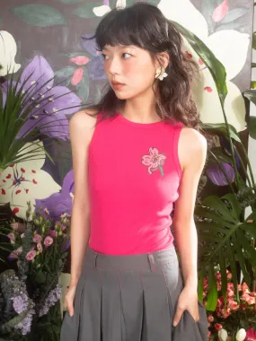 Cherry Blossom Print I-shaped Knitted Vest