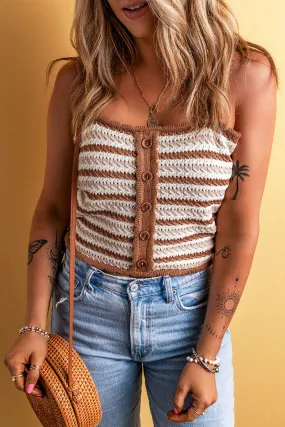 Chestnut Striped Buttoned Cropped Knitted Vest