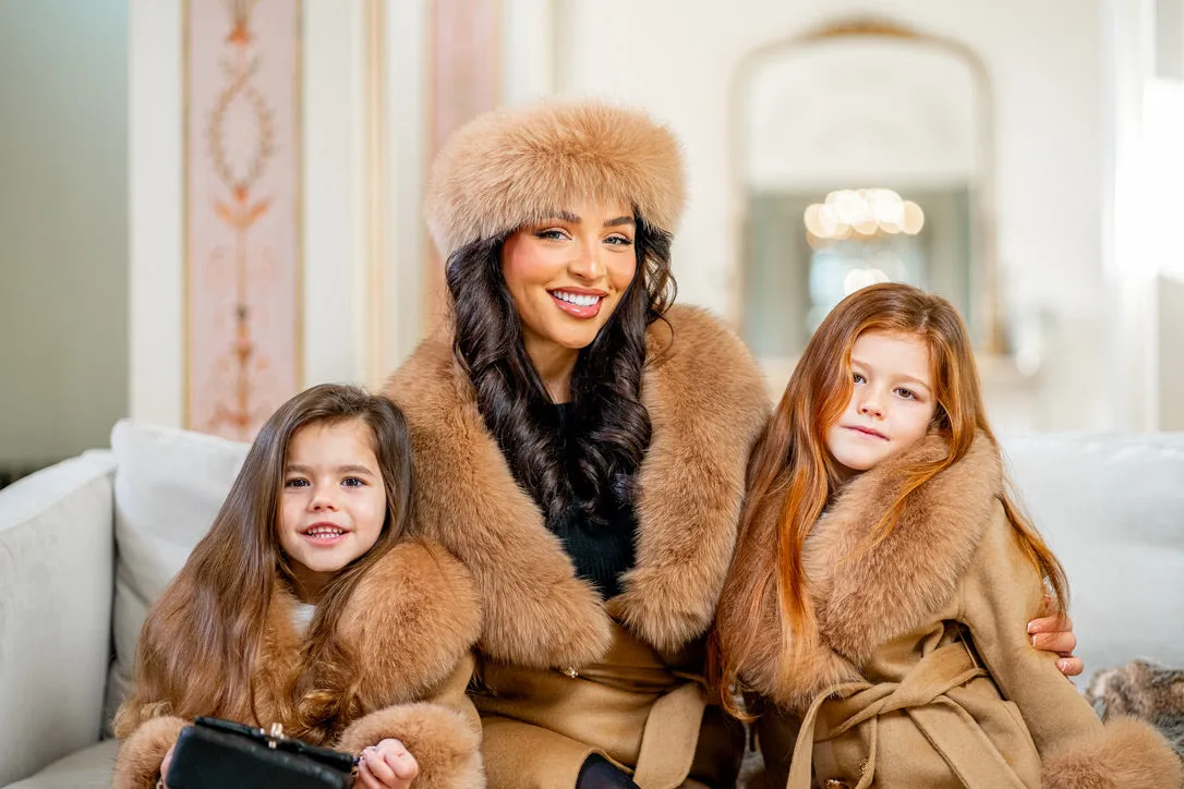 Childrens Camel Luxury Fur Cashmere Coat