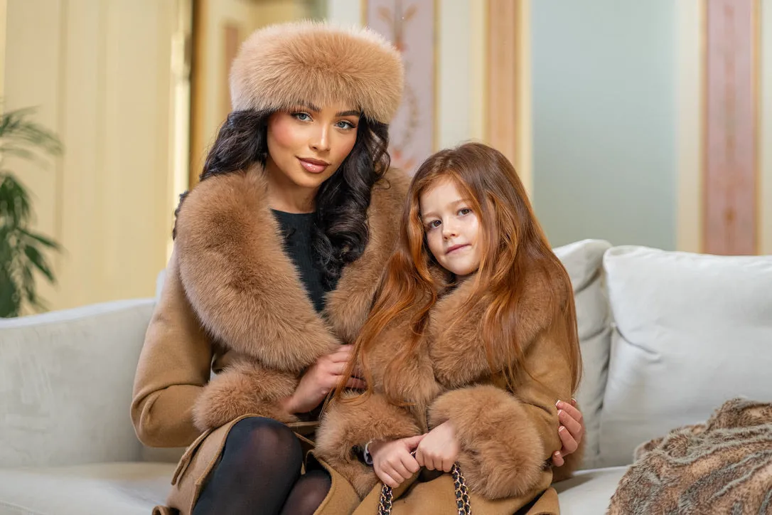Childrens Camel Luxury Fur Cashmere Coat