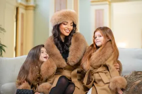 Childrens Camel Luxury Fur Cashmere Coat