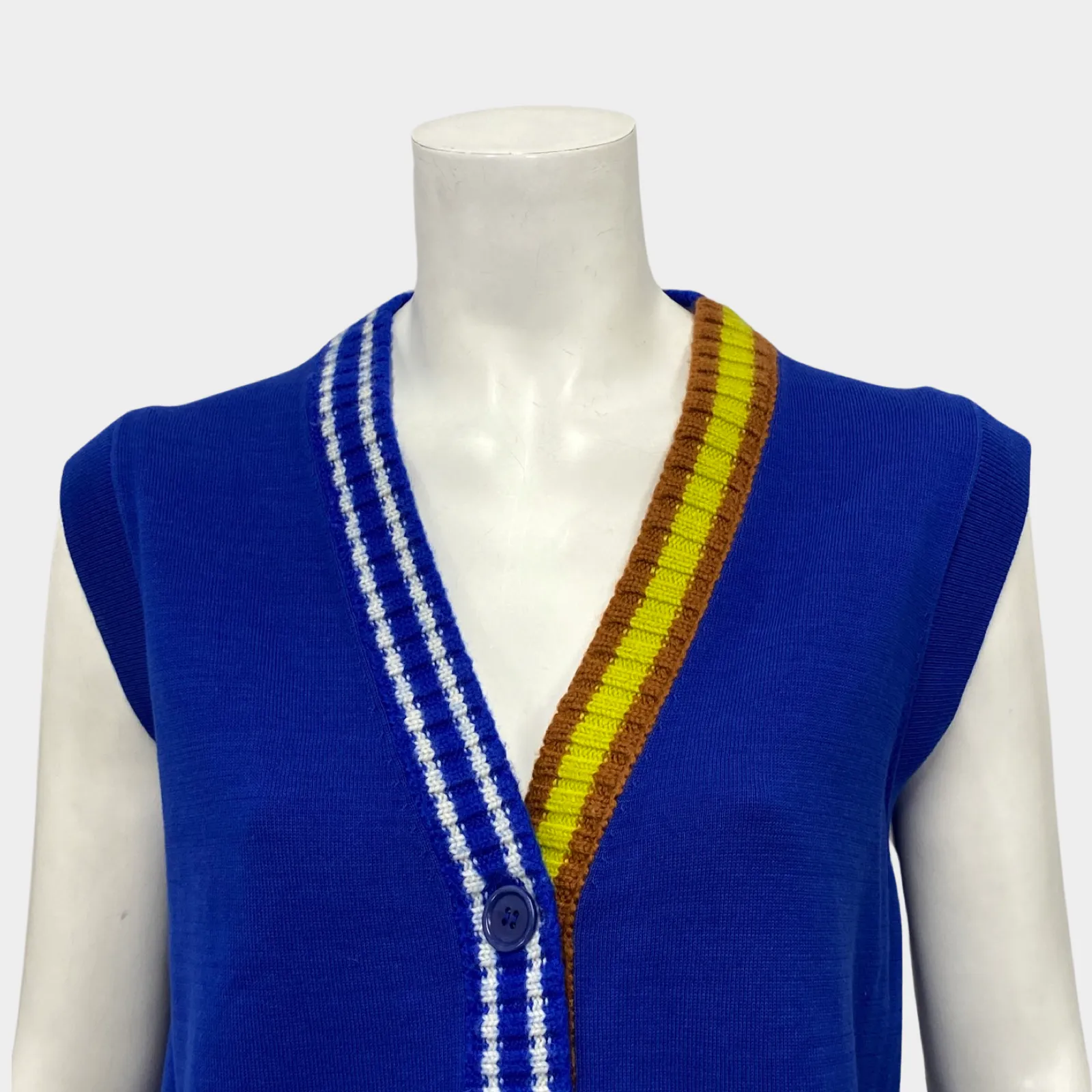 Chinti&Parker blue knitted vest with yellow strip