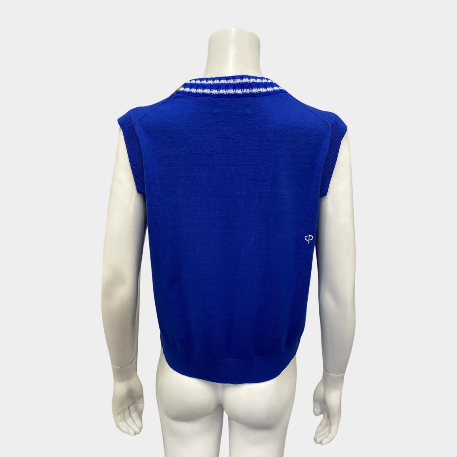 Chinti&Parker blue knitted vest with yellow strip
