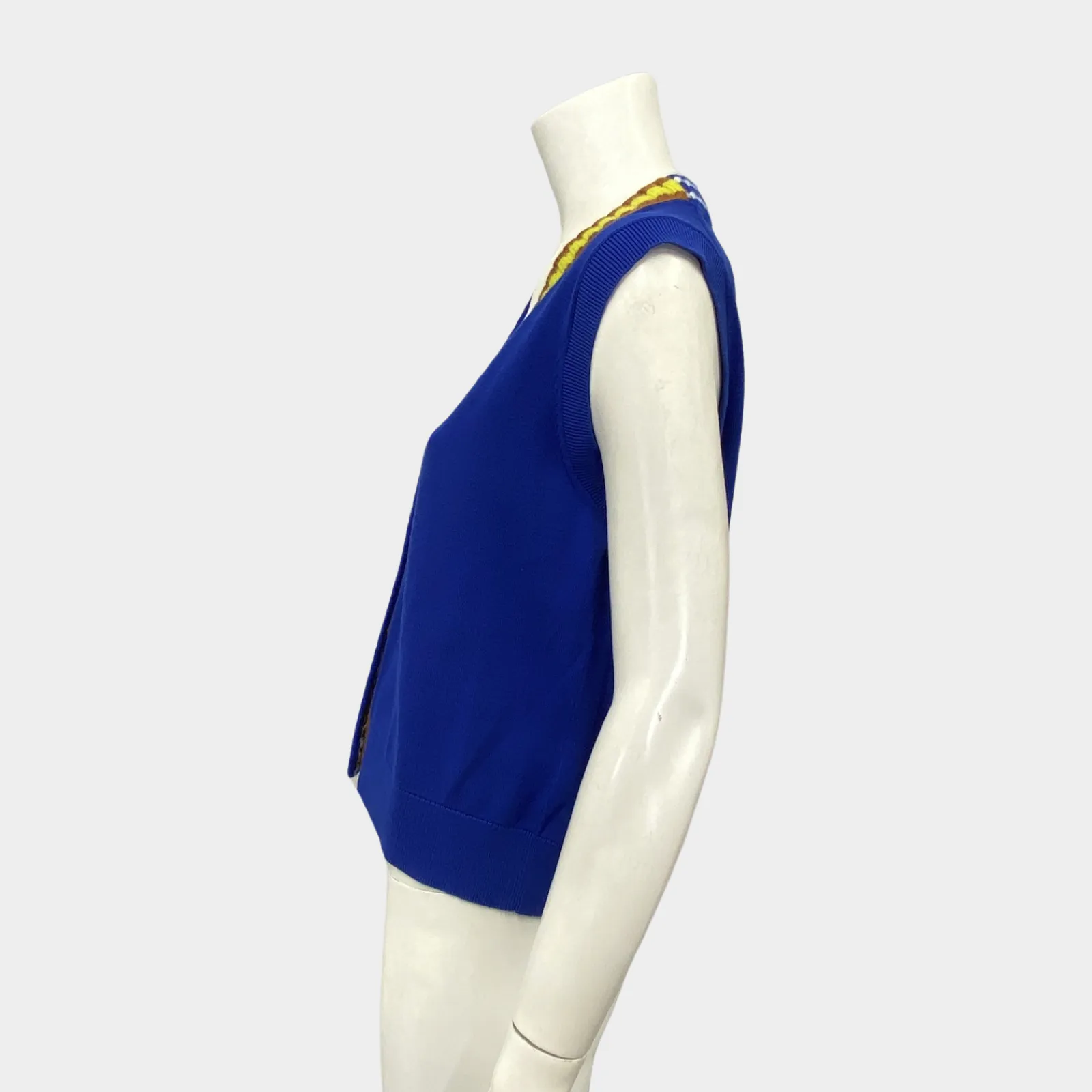 Chinti&Parker blue knitted vest with yellow strip