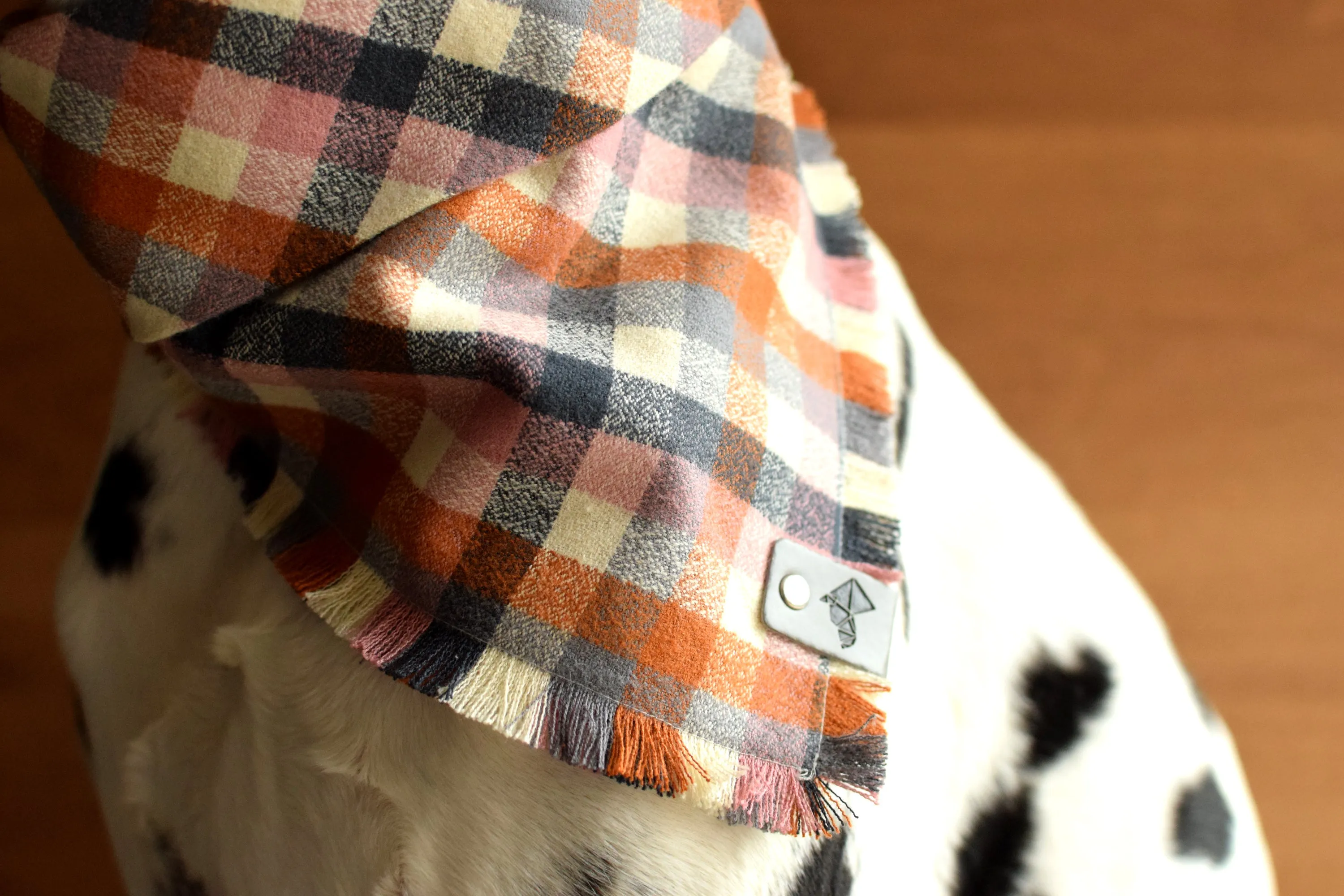 COPPER Fringed Flannel Dog Bandana - Snap/Tie On Cotton Scarf