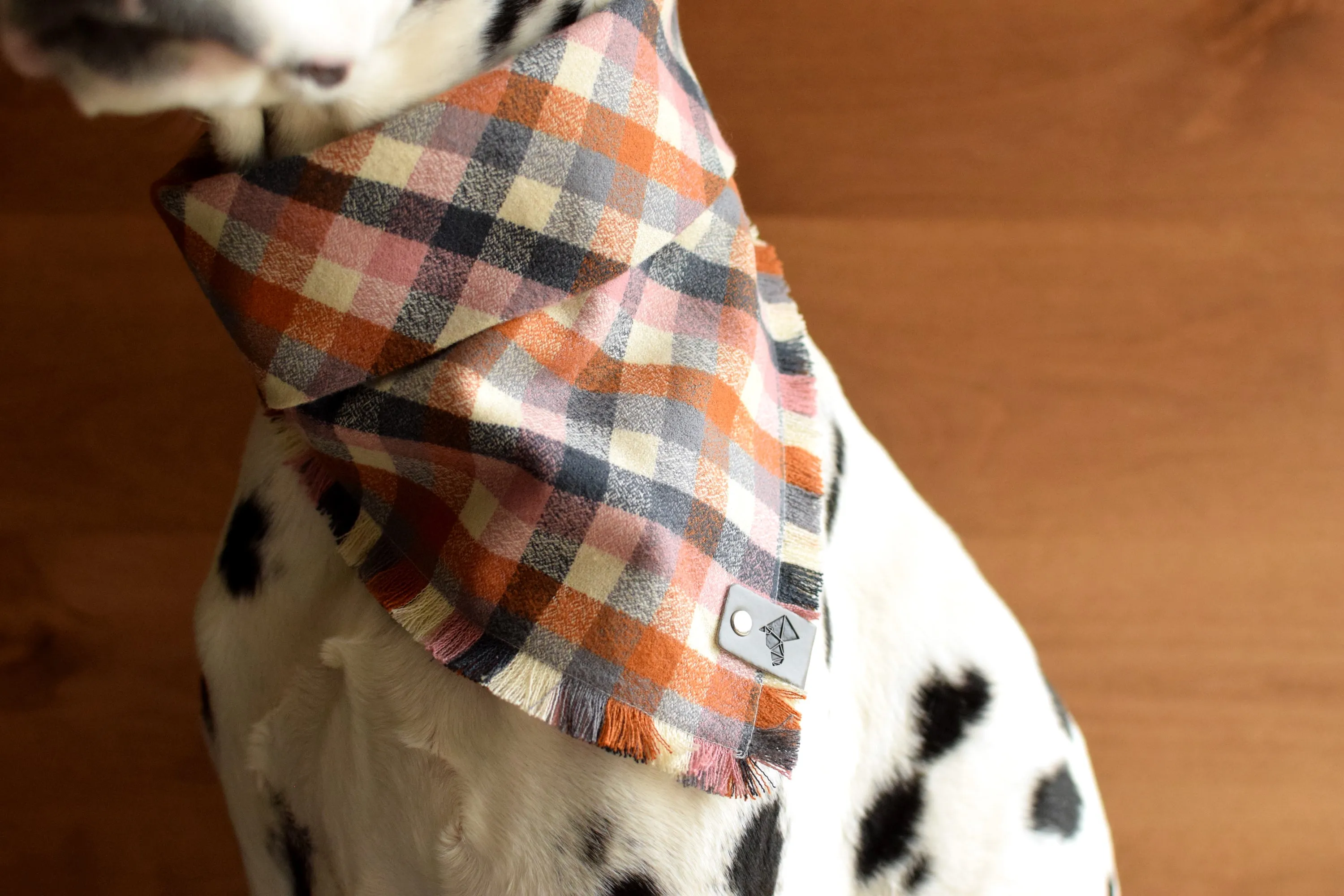 COPPER Fringed Flannel Dog Bandana - Snap/Tie On Cotton Scarf