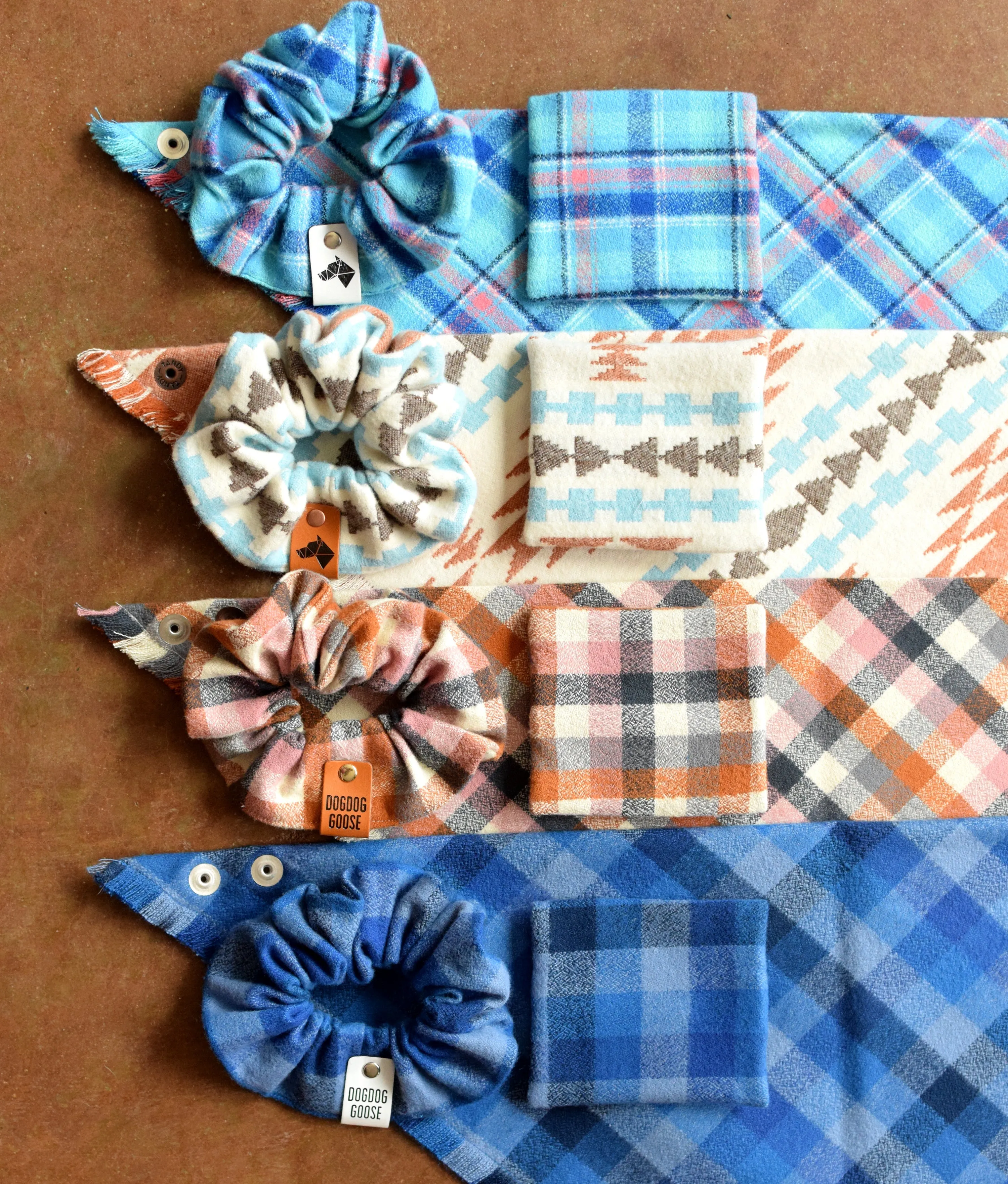 COPPER Fringed Flannel Dog Bandana - Snap/Tie On Cotton Scarf