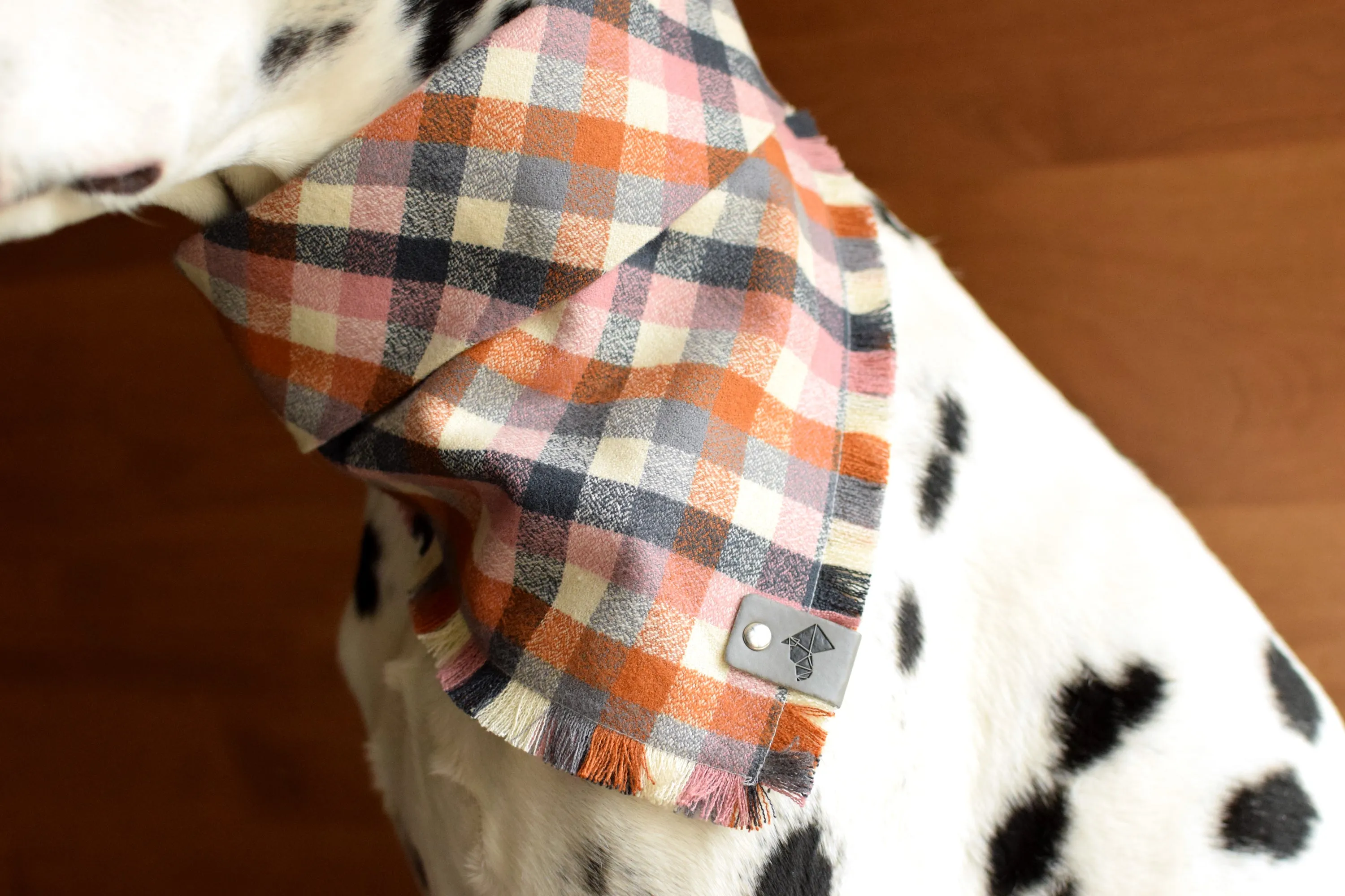COPPER Fringed Flannel Dog Bandana - Snap/Tie On Cotton Scarf