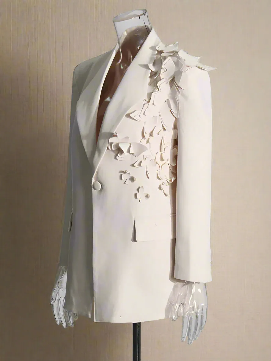 Couture Blazer with 3D Floral Shoulder