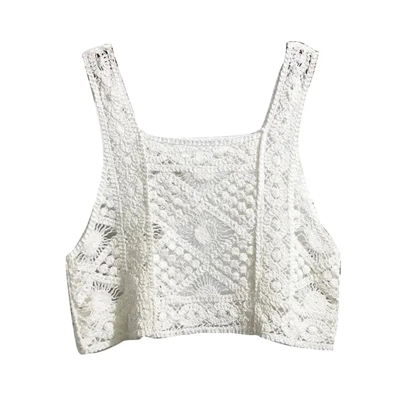 Crochet Hollow Out Geometric Pattern Knitted Top