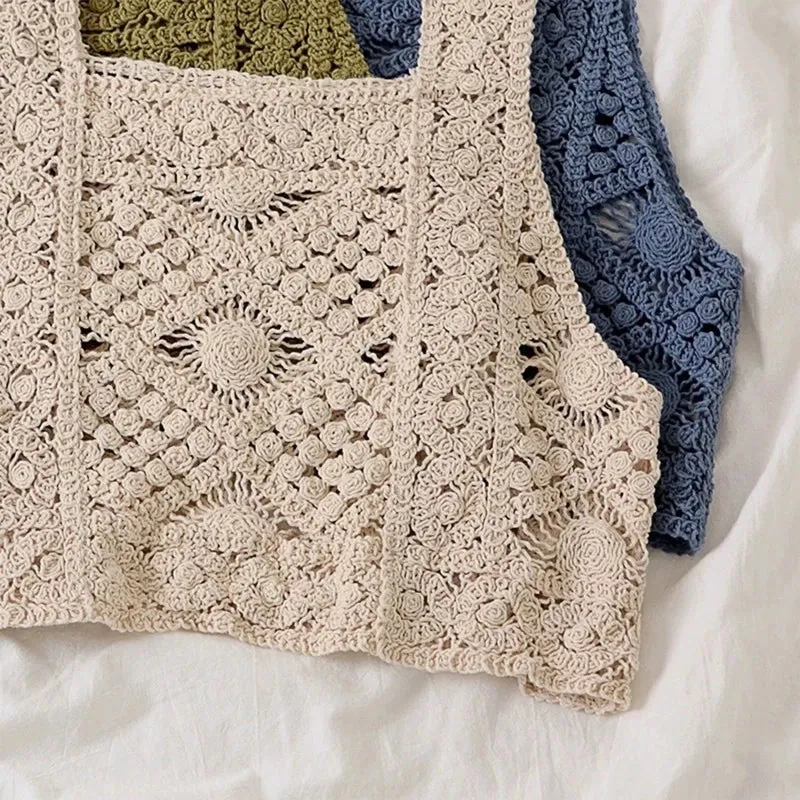 Crochet Hollow Out Geometric Pattern Knitted Top