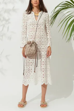 CROCHET KNITTED MIDI DRESS "AVRA" OFFWHITE