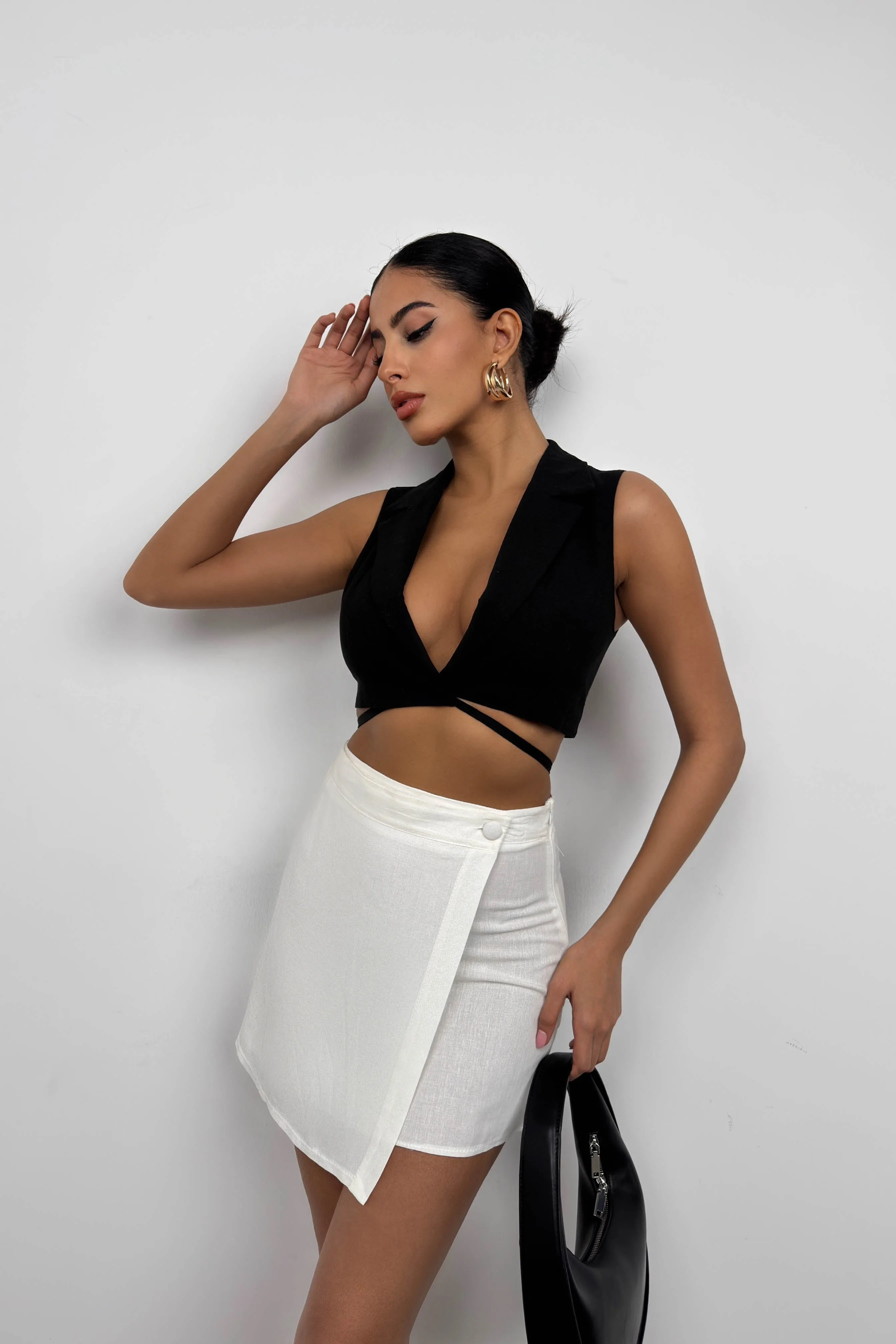 Cropped Linen Vest with Tie Detail