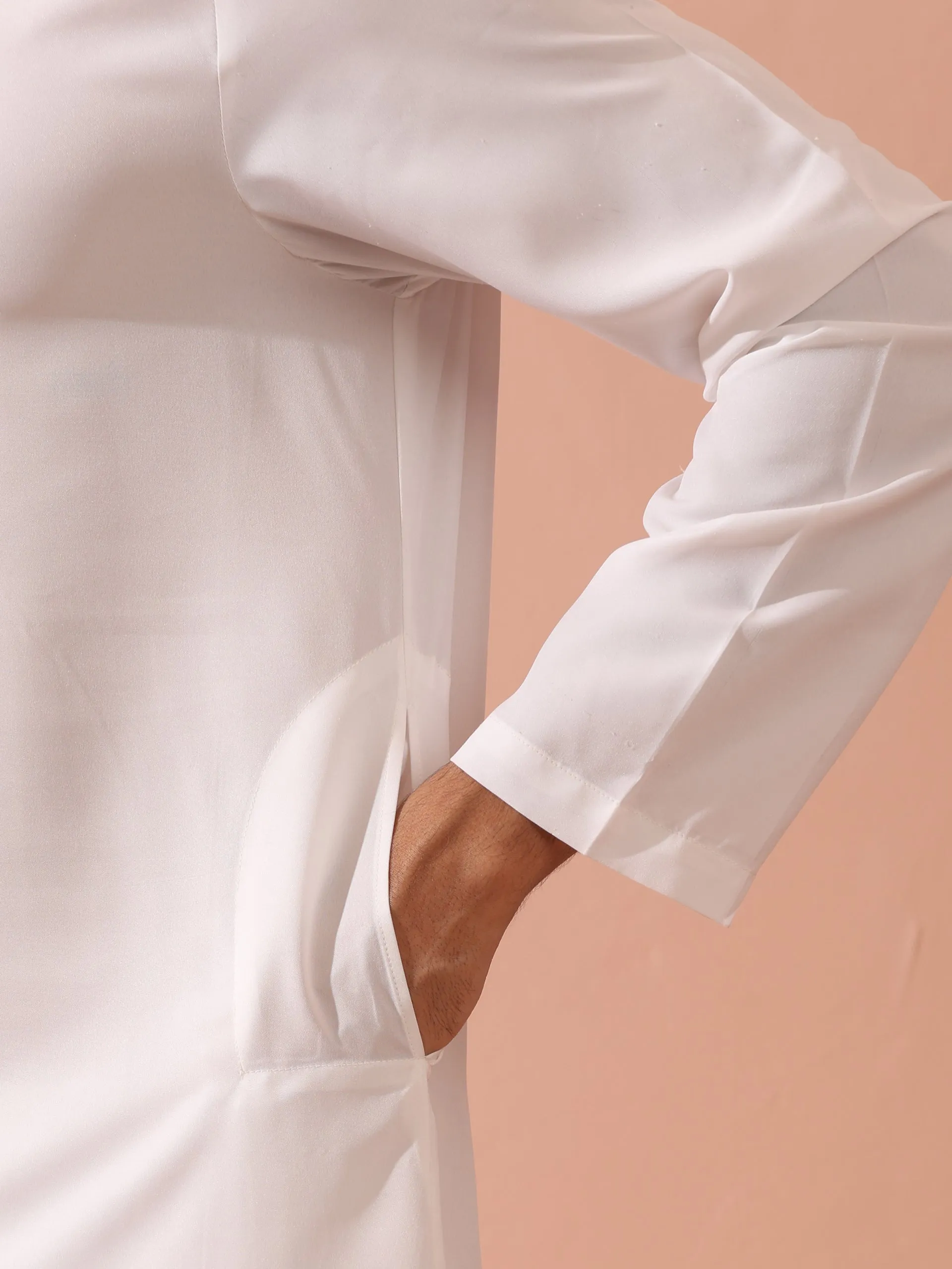 Dandy White Irridecent Sequin Crepe Kurta with Hidden Placket