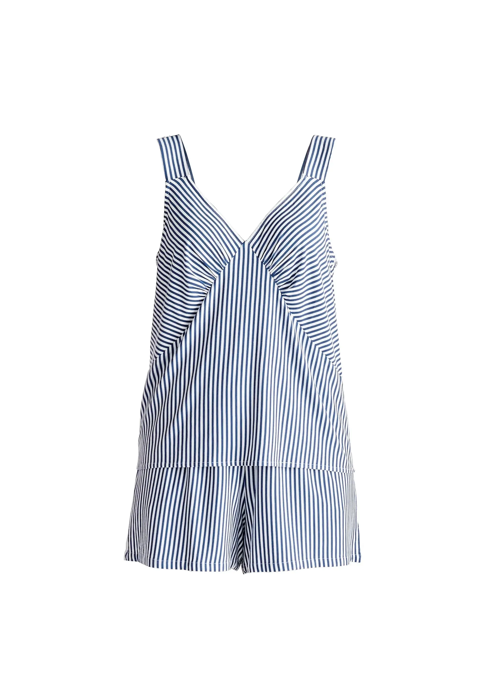 Dark Blue and White Pyjama Vest Top Set With Matching Overnight Pouch