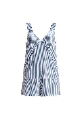 Dark Blue and White Pyjama Vest Top Set With Matching Overnight Pouch