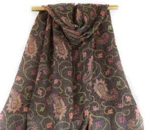Dark Brown Paisley Vines Pashmina Scarf Bohemian Shawl