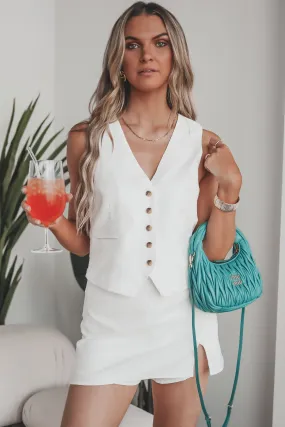 DEAL Flying Private White Linen Button Up Vest