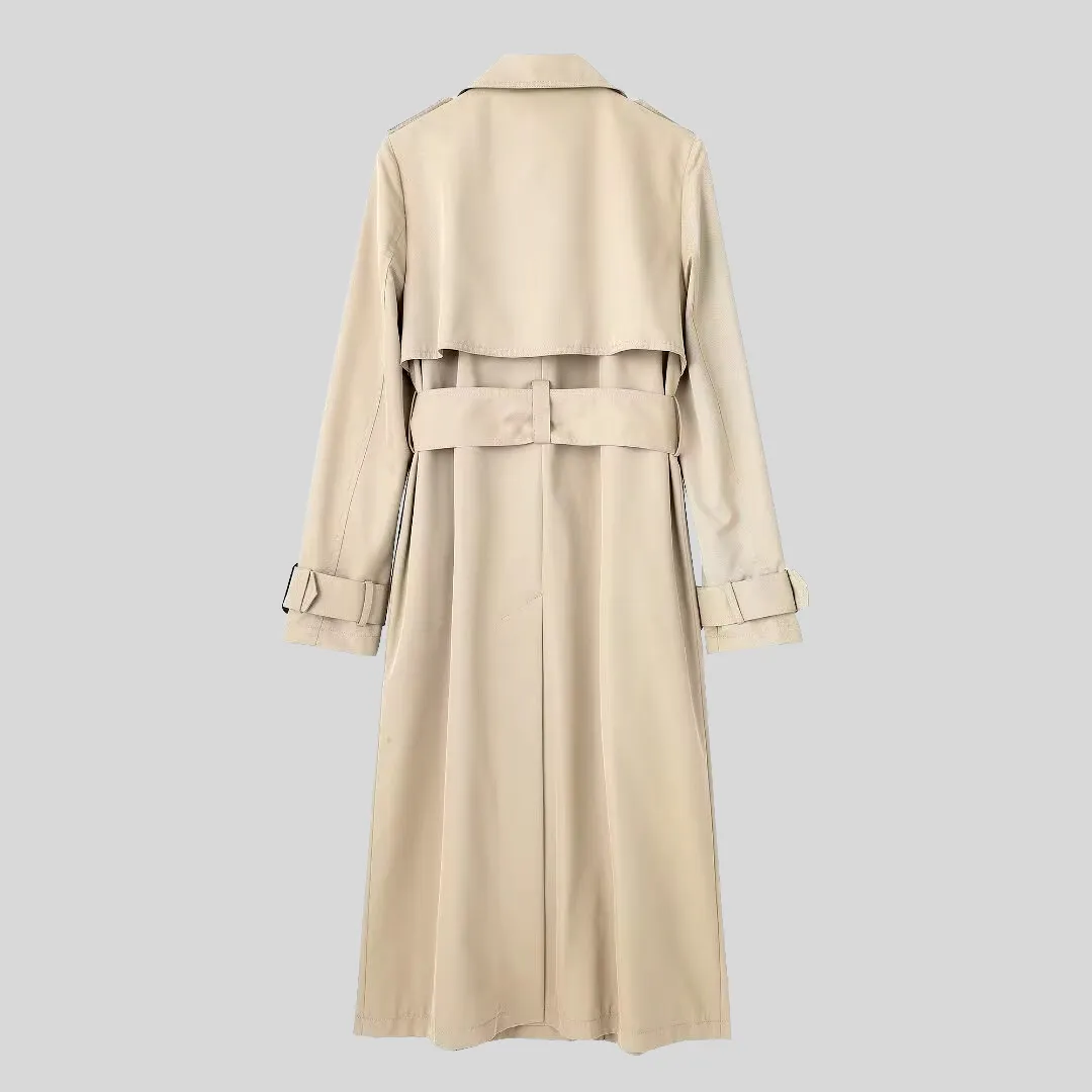 Elegant  Double-Breasted Trench Coat - Beige