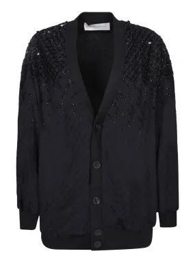 Embroidered degradé black cardigan