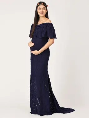 Enchanté Blue Maternity Lace Gown