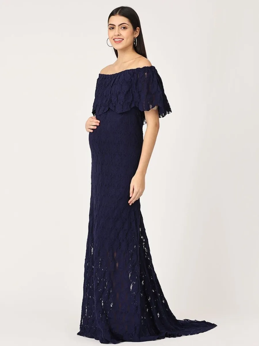 Enchanté Blue Maternity Lace Gown