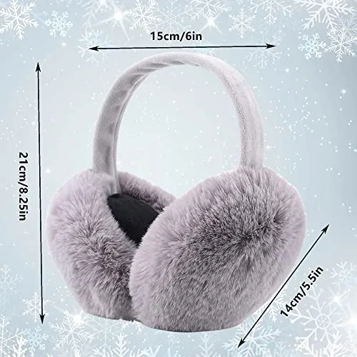 Eyegla Winter Ear Muffs for Women Men Faux Fur Warm Earmuffs Foldable Fleece Ear Warmers for Women Outdoor Winter Ear Cover for Girls,Grey