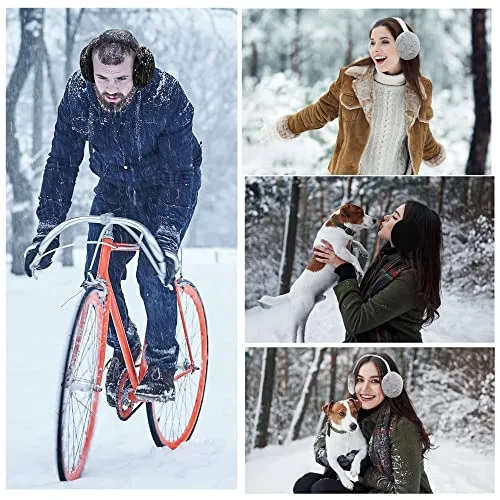 Eyegla Winter Ear Muffs for Women Men Faux Fur Warm Earmuffs Foldable Fleece Ear Warmers for Women Outdoor Winter Ear Cover for Girls,Grey