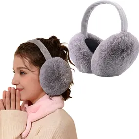 Eyegla Winter Ear Muffs for Women Men Faux Fur Warm Earmuffs Foldable Fleece Ear Warmers for Women Outdoor Winter Ear Cover for Girls,Grey