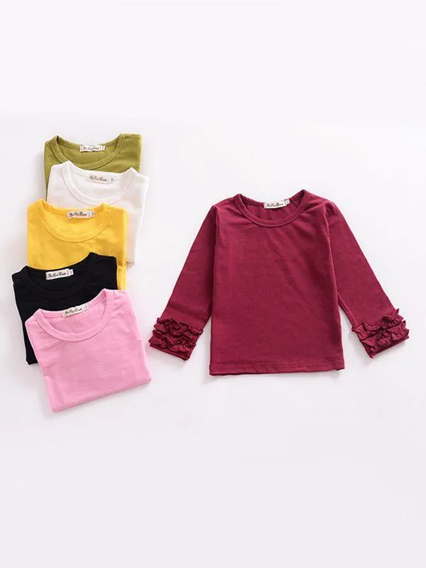 Fall & Autumn Baby Little Girl Round Collar Long Sleeves Cotton Top