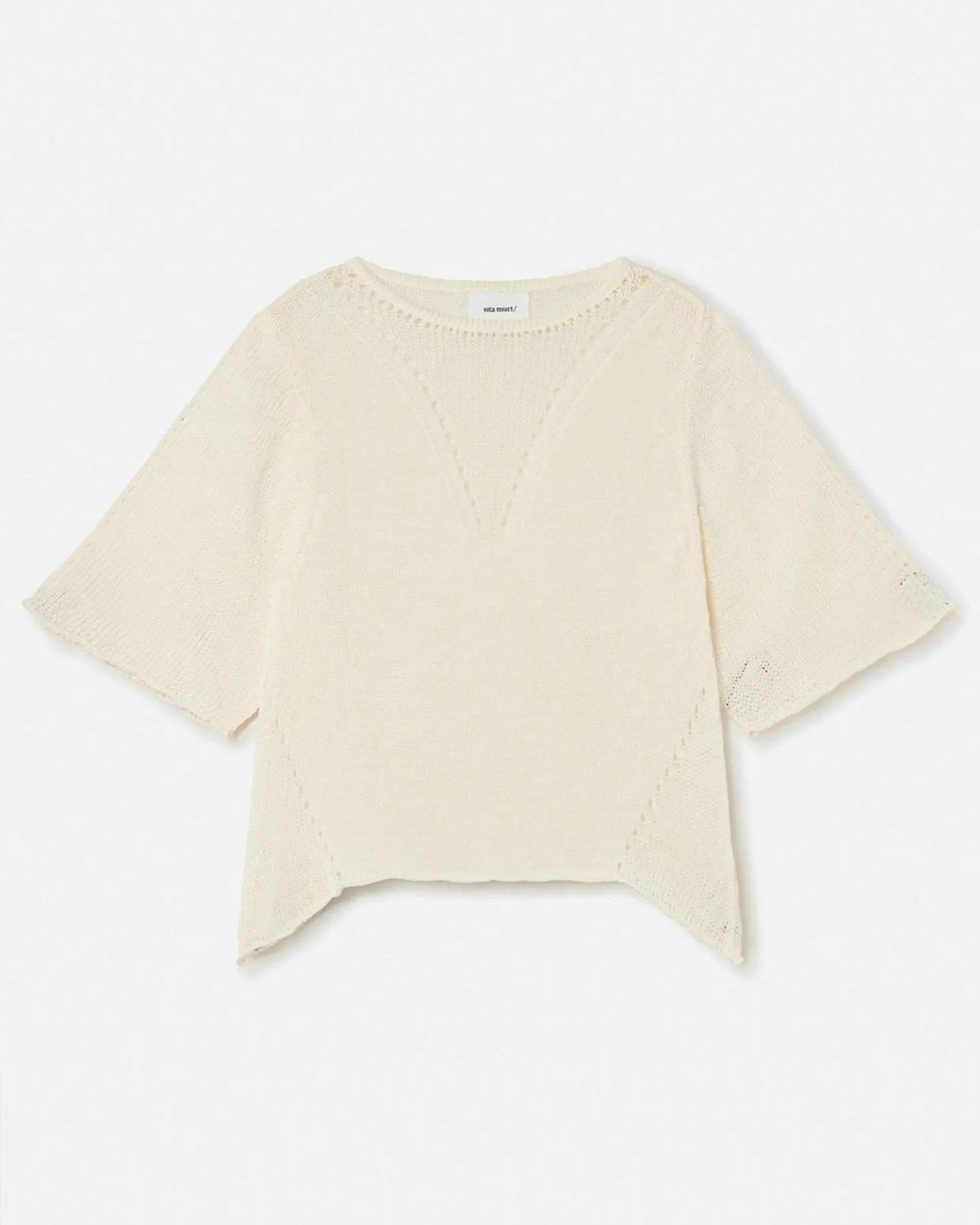 FLARED KNIT LINEN SWEATER - WHITE