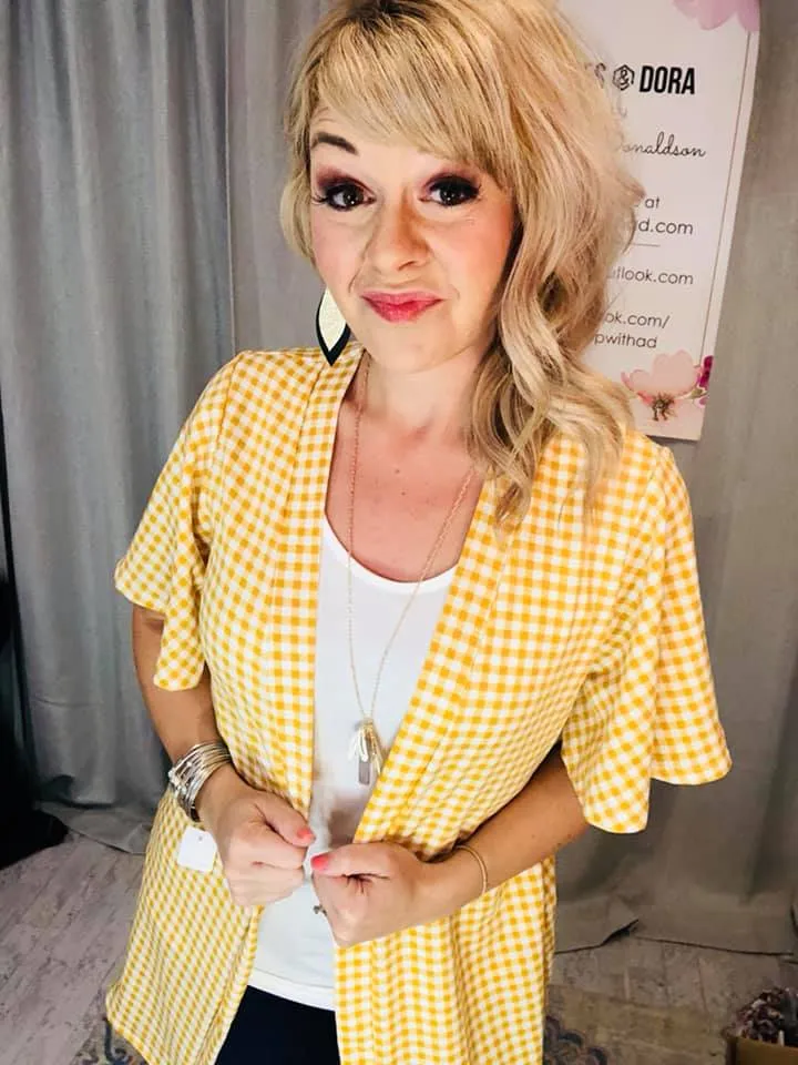 Flutter Sleeve Cardi in Mustard Gingham