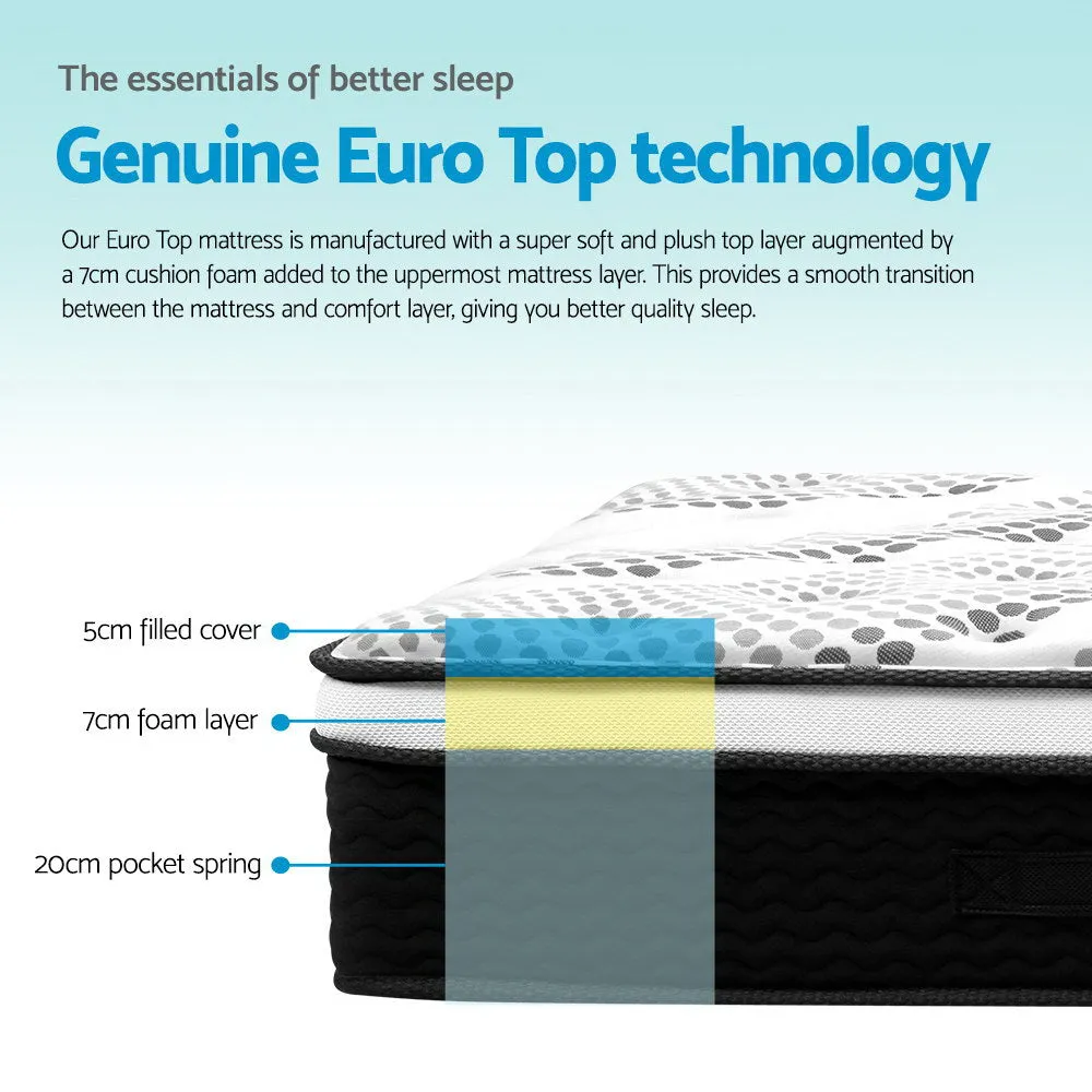Giselle Bedding Como Euro Top Pocket Spring Mattress 32cm Thick Double