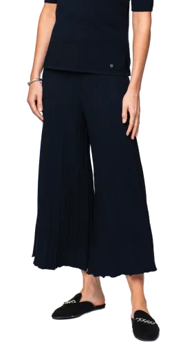 Giuliana Plisse-Look Cropped Wide Leg Pants - Dark Navy