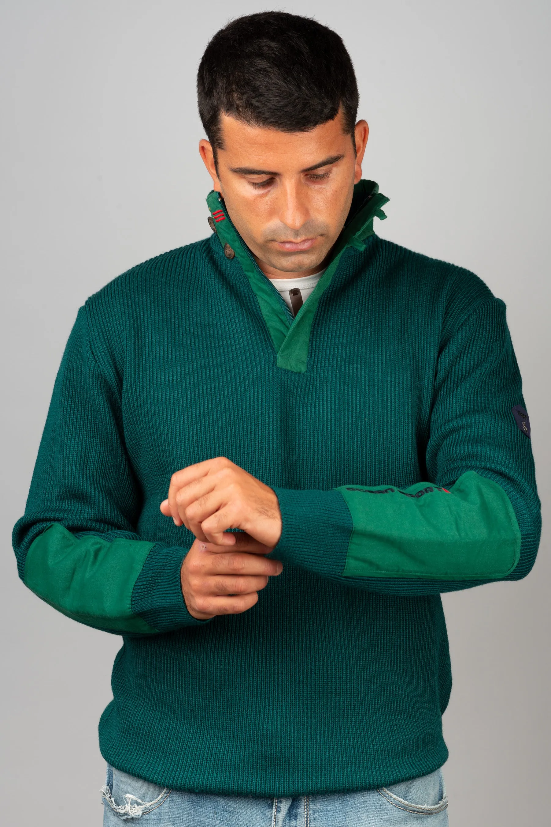 Green Merino Zip-Neck Sweater