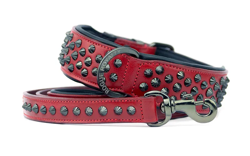 Hand Made Leather Dog Collar - Ruthless Red & Black (Wide Fit)