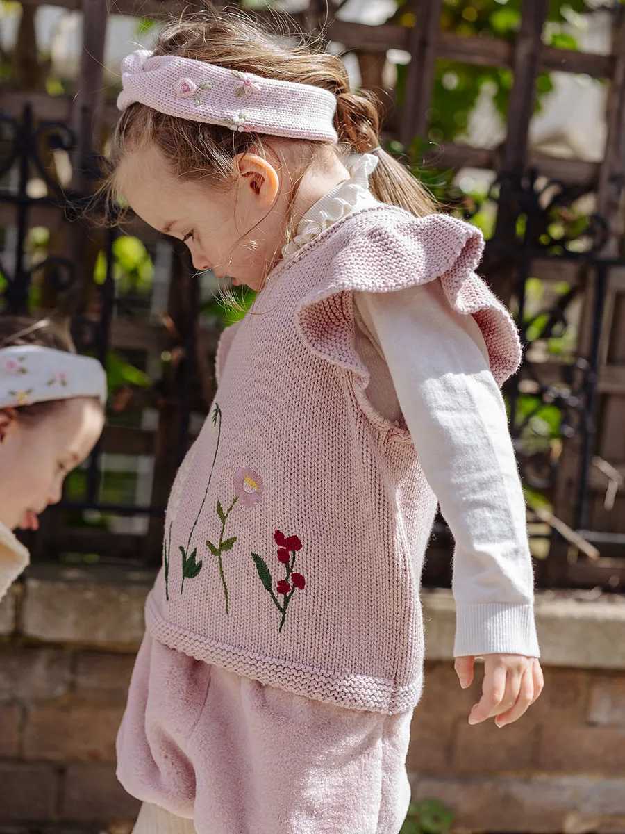 Hebe Embroidered Knitted Vest, Misty Pink