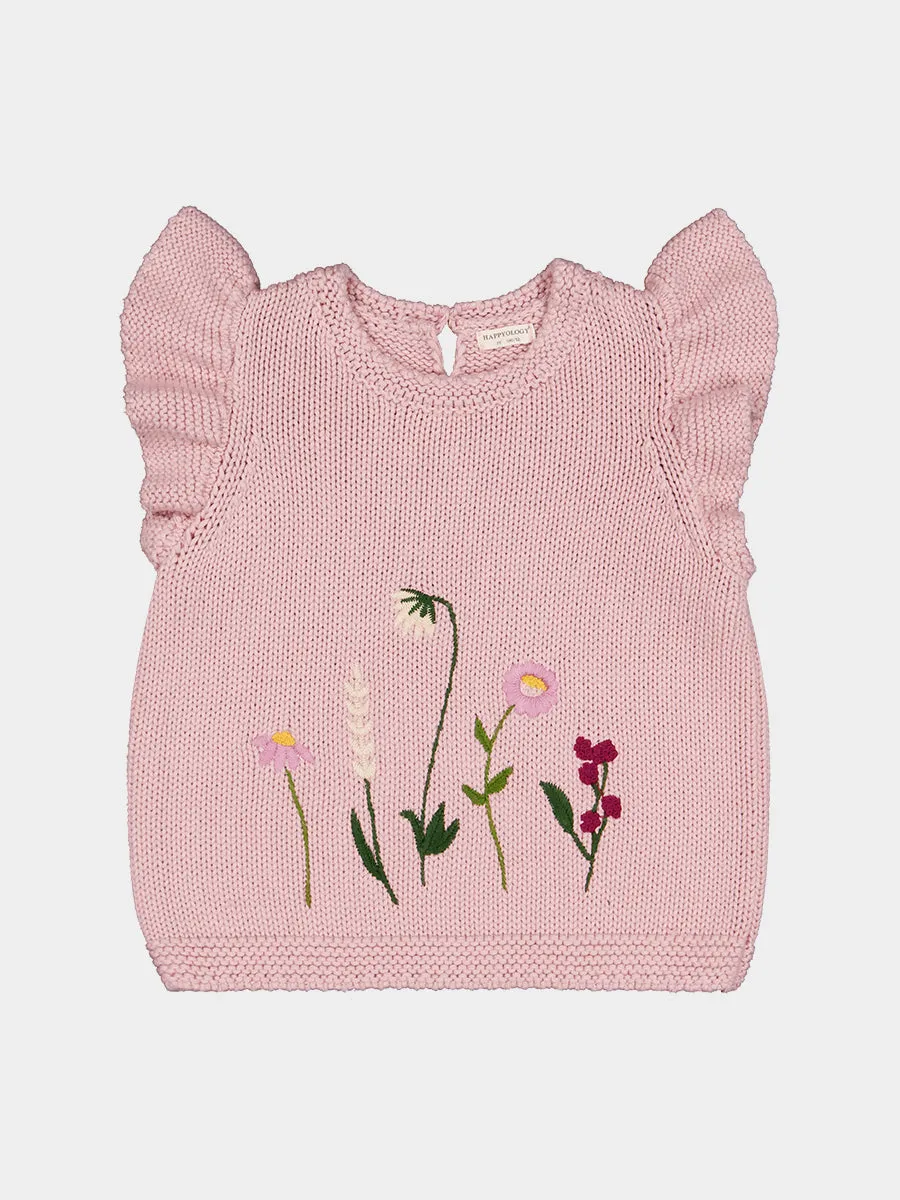 Hebe Embroidered Knitted Vest, Misty Pink