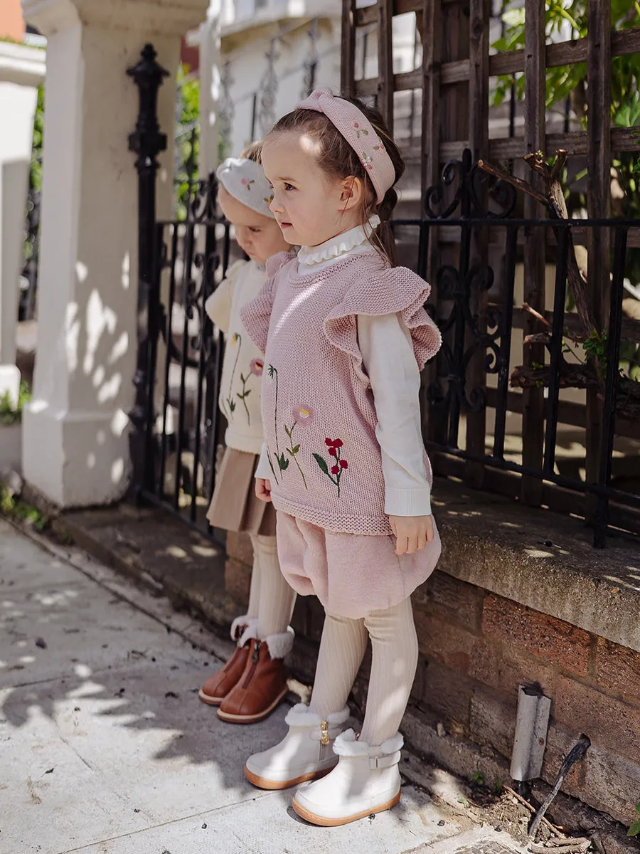 Hebe Embroidered Knitted Vest, Misty Pink
