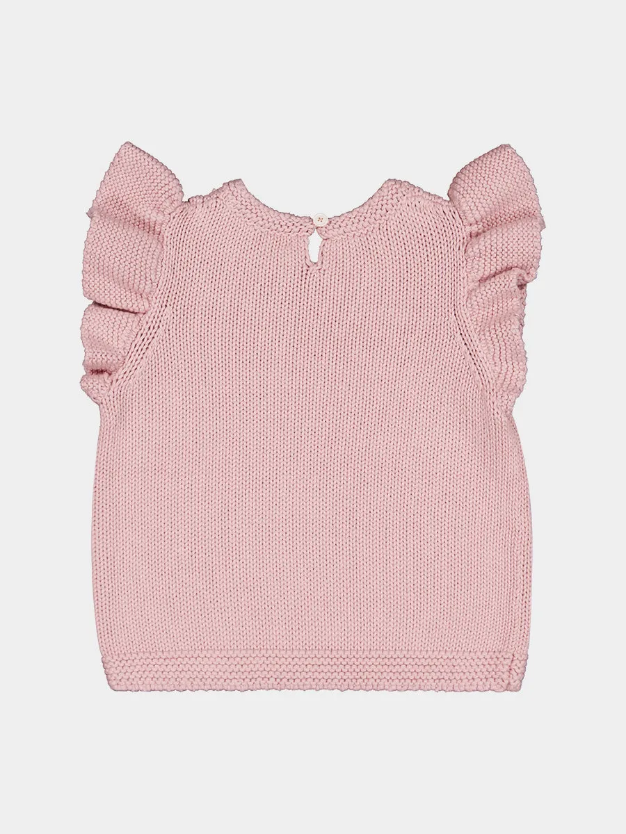 Hebe Embroidered Knitted Vest, Misty Pink