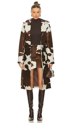 Helmut Lang Cowhide Trench Coat in White,Brown