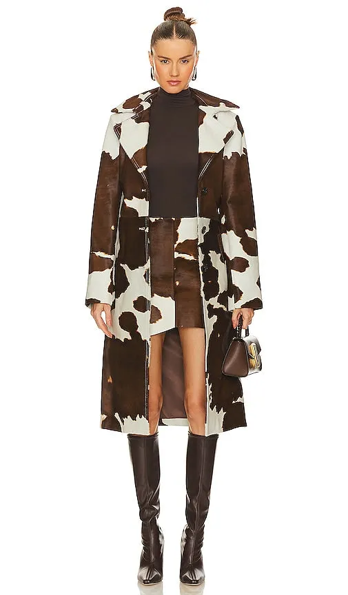 Helmut Lang Cowhide Trench Coat in White,Brown