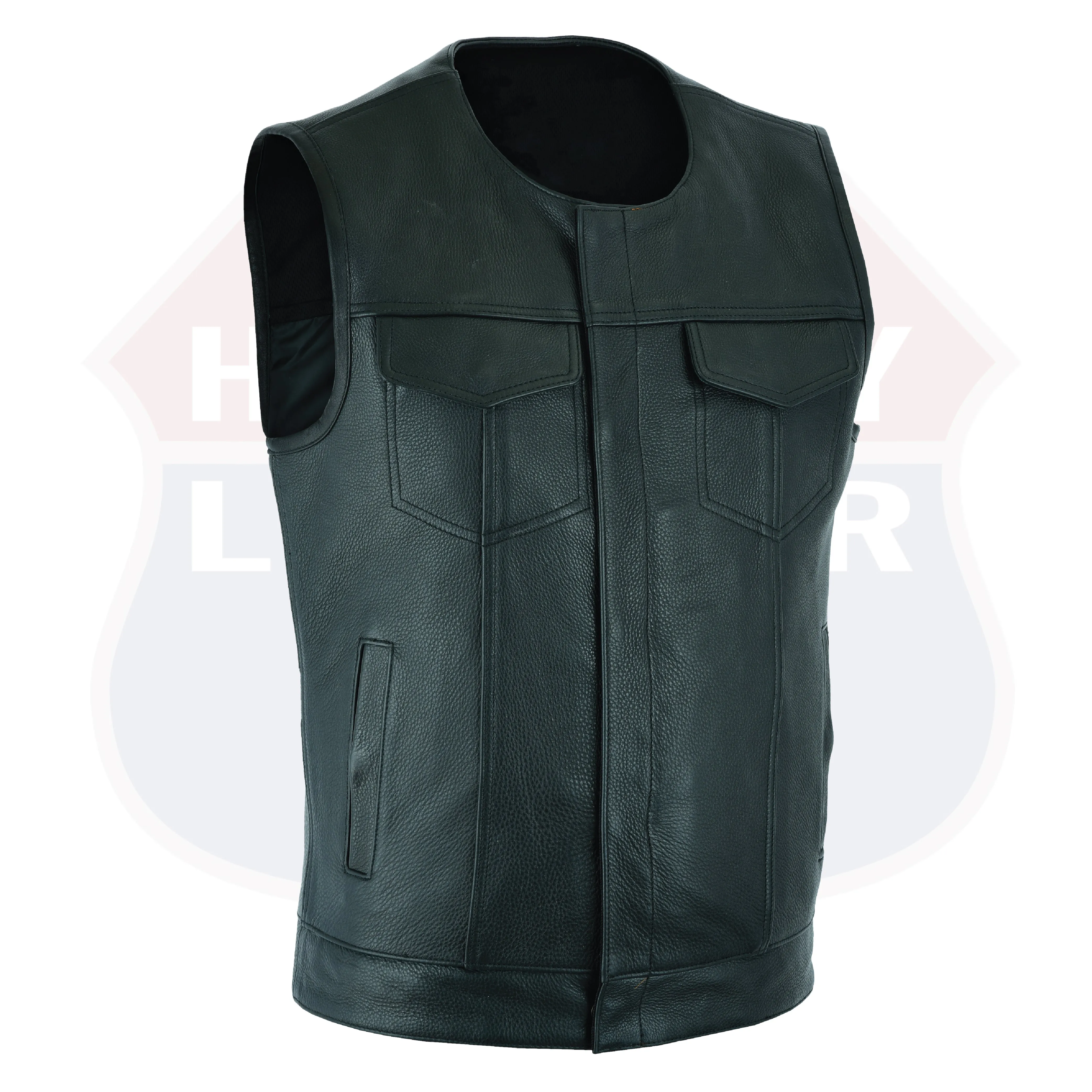 Highway Leather Tifton Motorcycle Vest, Gun pockets, SOA Club, Hardcore Biker Vest