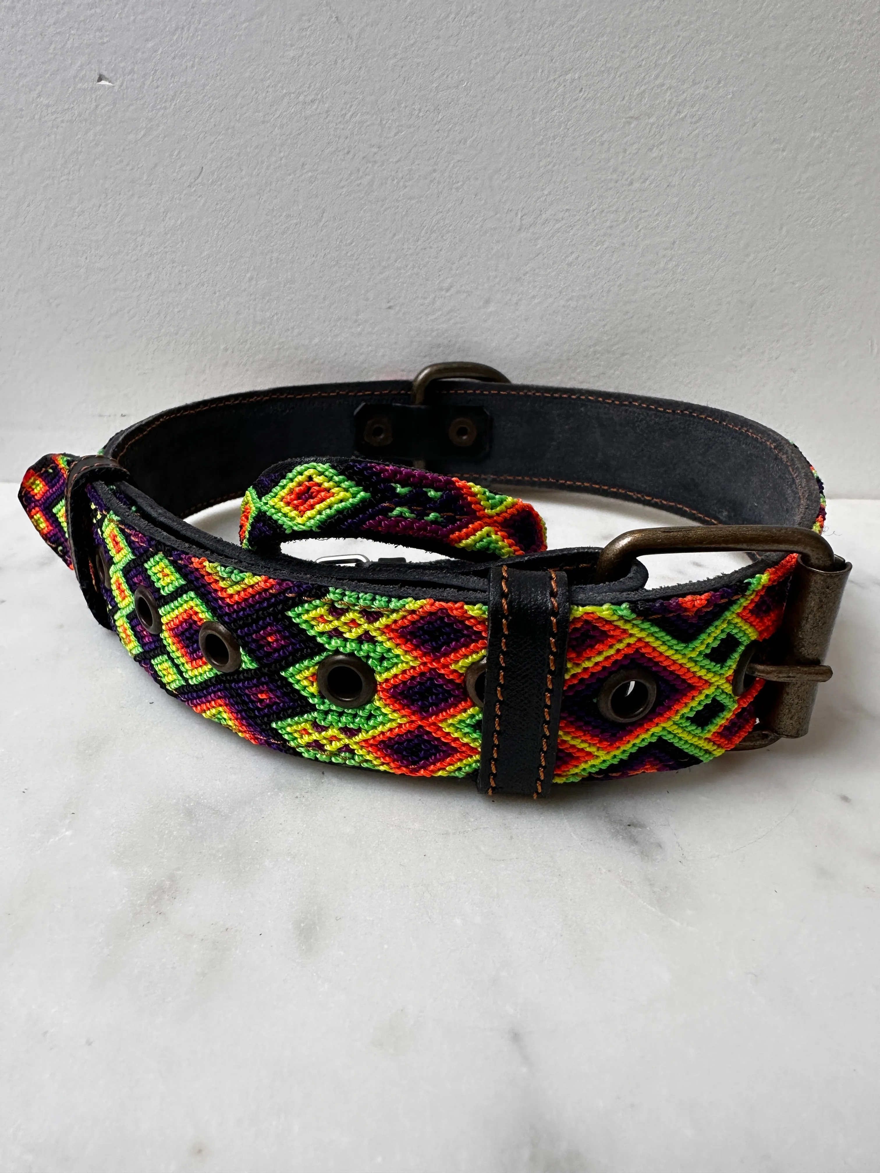 Huichol Embroidered Wide Dog Collar XL2