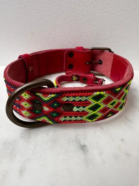 Huichol Leather Wide Dog Collar L6