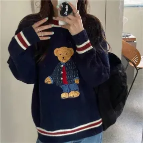 Japanese Cartoon Bear Oversized Knit Vest: Cozy Autumn/Winter Style