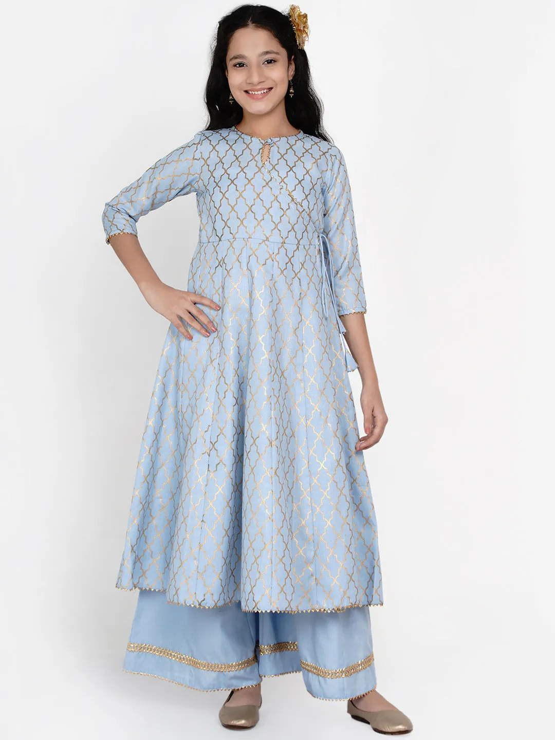 Jashvi Girls Blue Printed Regular Kurta With Palazzos