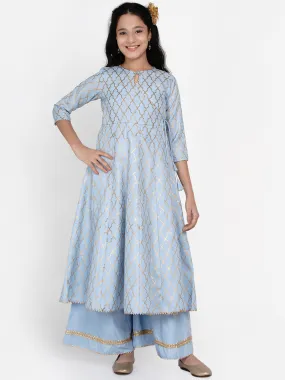 Jashvi Girls Blue Printed Regular Kurta With Palazzos