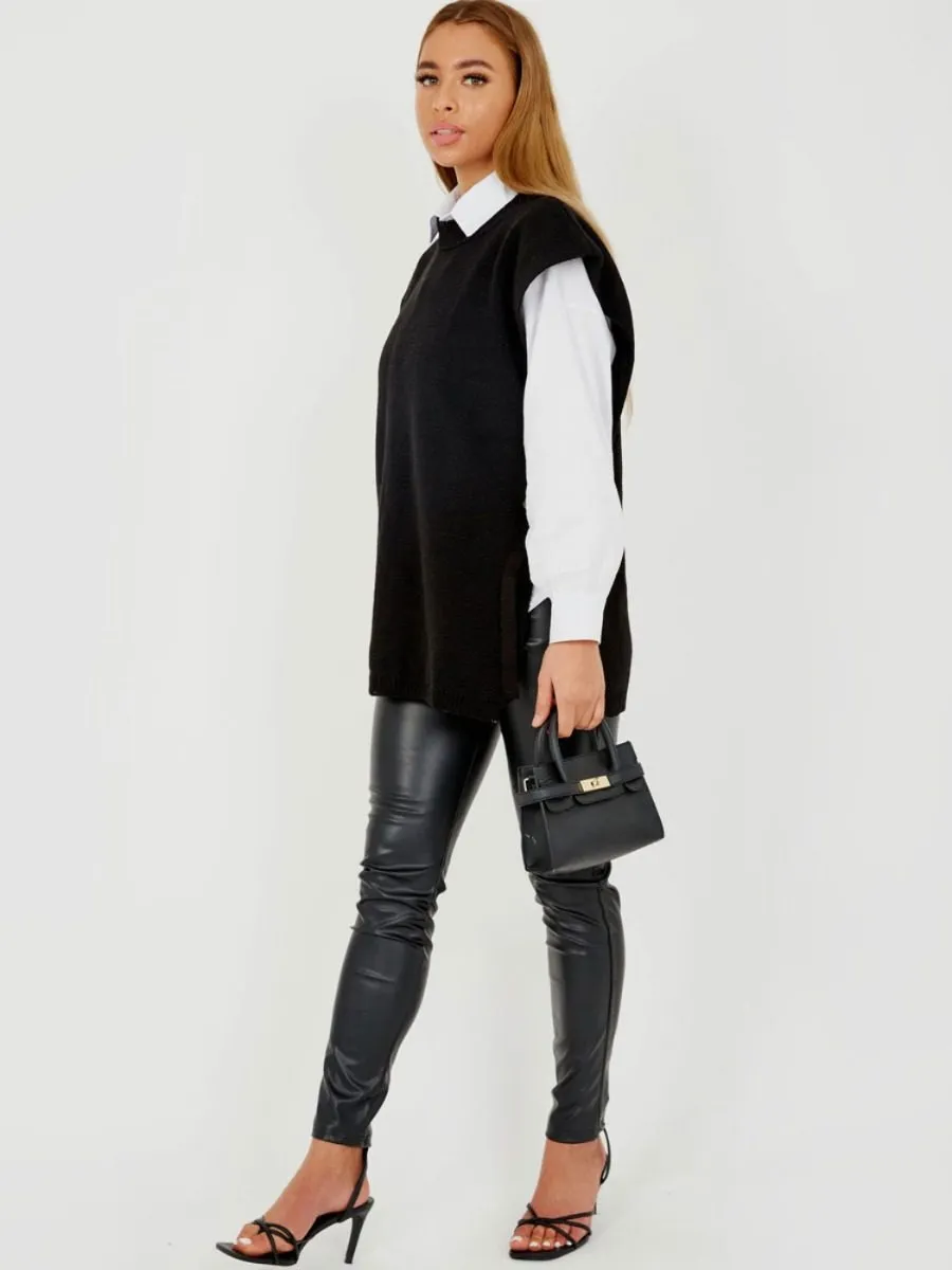 Kathrine Tie Side Crew Neck Knitted Vest In Black